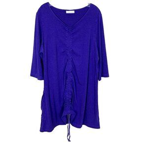 Bryn Walker Womens M Dress Tunic Purple Knit Lagenlook Minimalist Ruched Bamboo